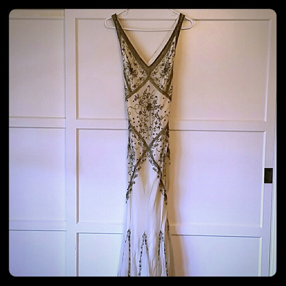 Long beaded ivory gown